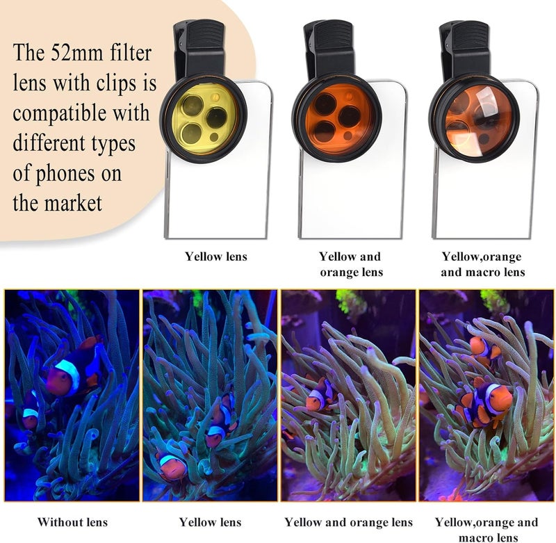 Weramics Coral Lens Aquarium Reef Filter Lens Kits for Phone 8 Coral Lenses Kit Including Orange Gradual-Orange Yellow Gradual-Yellow Pink Macro Start and Polarized CPL len - Image 5